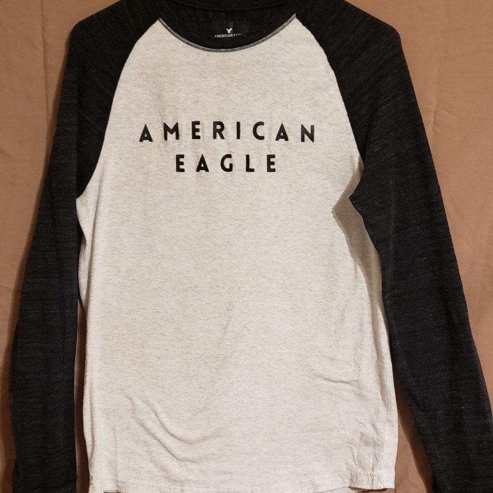 American Eagle, Long Sleeve Shirt, Size S/P/CH, Gray/Black